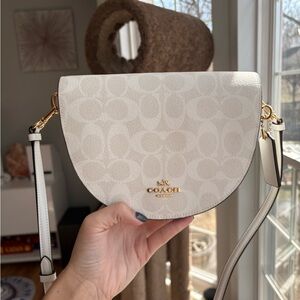 Coach Ellen monogram coated canvas Crescent Crossbody Bag in White